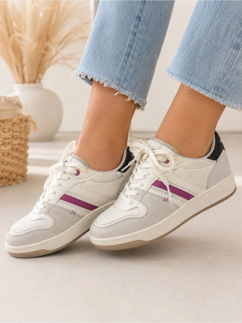 Anthropologie Hoff White Athletic Sneakers with Purple Stripe